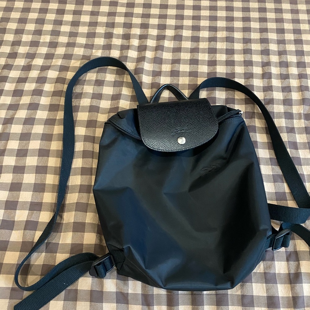 Longchamp Le pliage backpack, Black (green line)